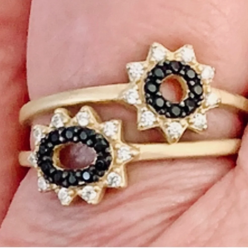 New Freida Rothman Authentic Rare Signature Marquise Station 2-Stack Ring Size 9